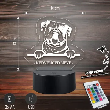 Angol bulldog - 3D LED LÁMPA - Egyedi felirattal