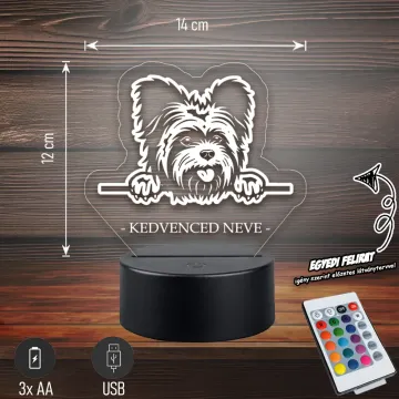 Yorkshire terrier - 3D LED LÁMPA - Egyedi felirattal